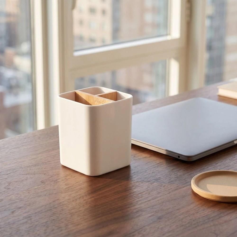 Bamboo Divided Pencil Storage Box Organizer Desktop Storage Simple Flower Vase  Desk Storage