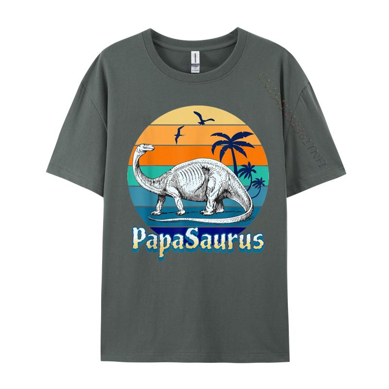 Papasaurus Dad Daddy Papa TShirts Vintage Beach Sunset Cartoon Printed T Shirts Street T Shirts 2024 New