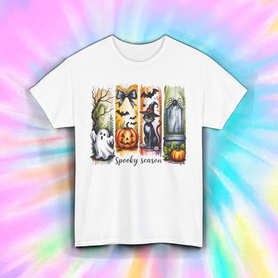Gruselige Jahreszeit Shirt Halloween Geist Kürbis Katze Friedhof Herbst T-Shirt S-5XL