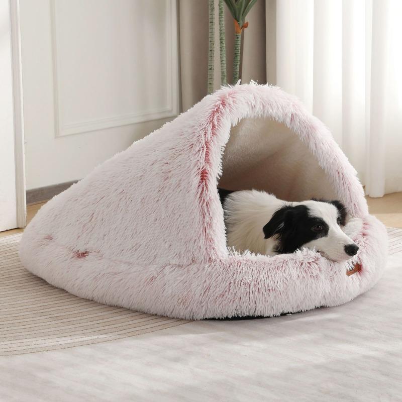 Winter Warm Plush Cat Bed Semi-Enclosed Pet House Cozy Dog Bed for Indoor Shelter