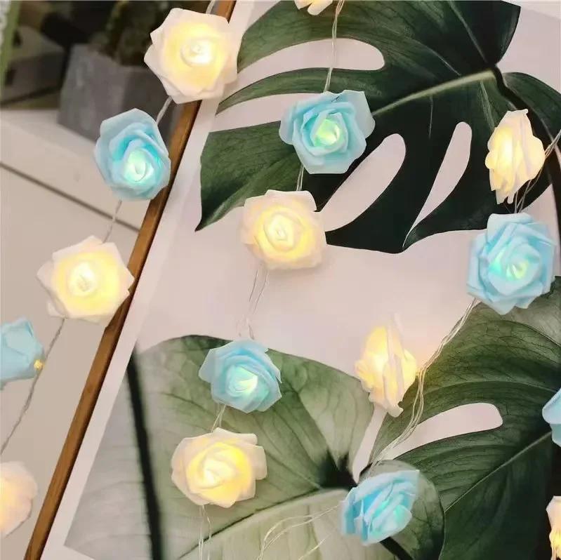 LED Pink Rose Flower String Lights USB powered for Wedding Home Party Birthday Festival Indoor Outdoor Decorations 1.5M/3M