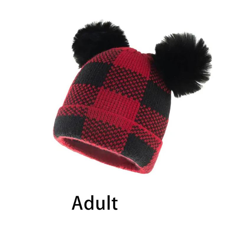 Parent-Child Christmas Hat Big Pompom Mother Kids Knit Beanie Cap Winter Warm Infant Bonnet Girls Boy Xmas Gift Baby Accessories