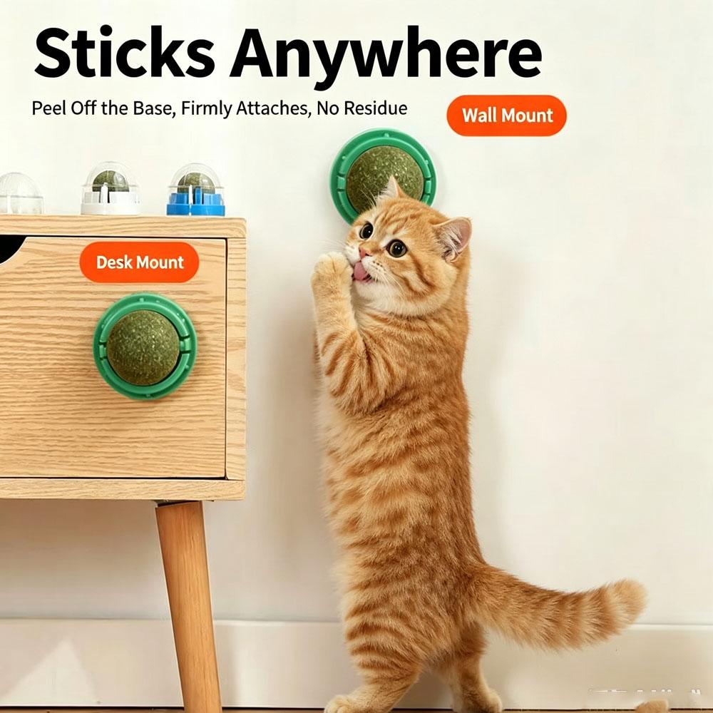4Pcs The Catnip Cat Wall Stick-on Ball Toy Scratchers Treats Healthy Natural Removes Balls to Promote Digestion Cat Grass Snack