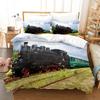 Steam Locomotive, Old-Fashioned, Shabby Train, Transportation, Digital Printing, Three-Piece Bed Sheet