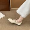 Korean version of niche design single shoes 2025 spring and autumn new lace-up small leather shoes ballet flat shoes round head single shoes