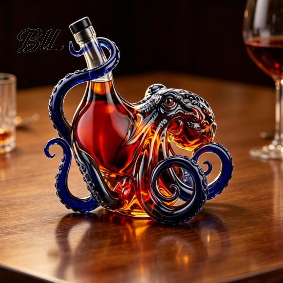 Marine Life Collectible Bottle Octopus-Shaped Glass Decanter, 3D Artistic Borosilicate for Whiskey Wine Soda, Sculpted 350ml Decorative Liquid Bottle,