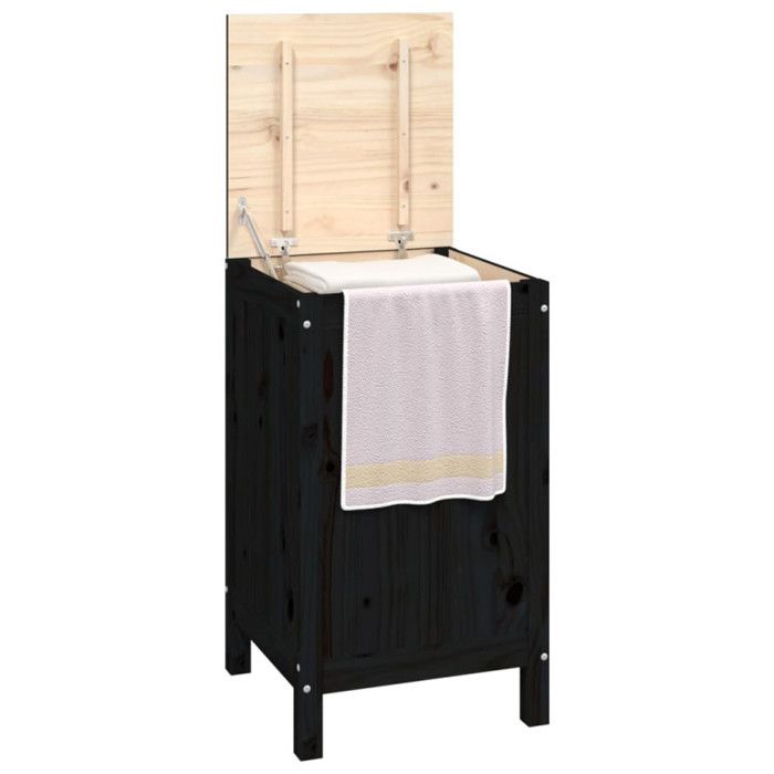 VidaXL Boîte à linge Noir 44x44x76 cm Bois massif de pin 823578