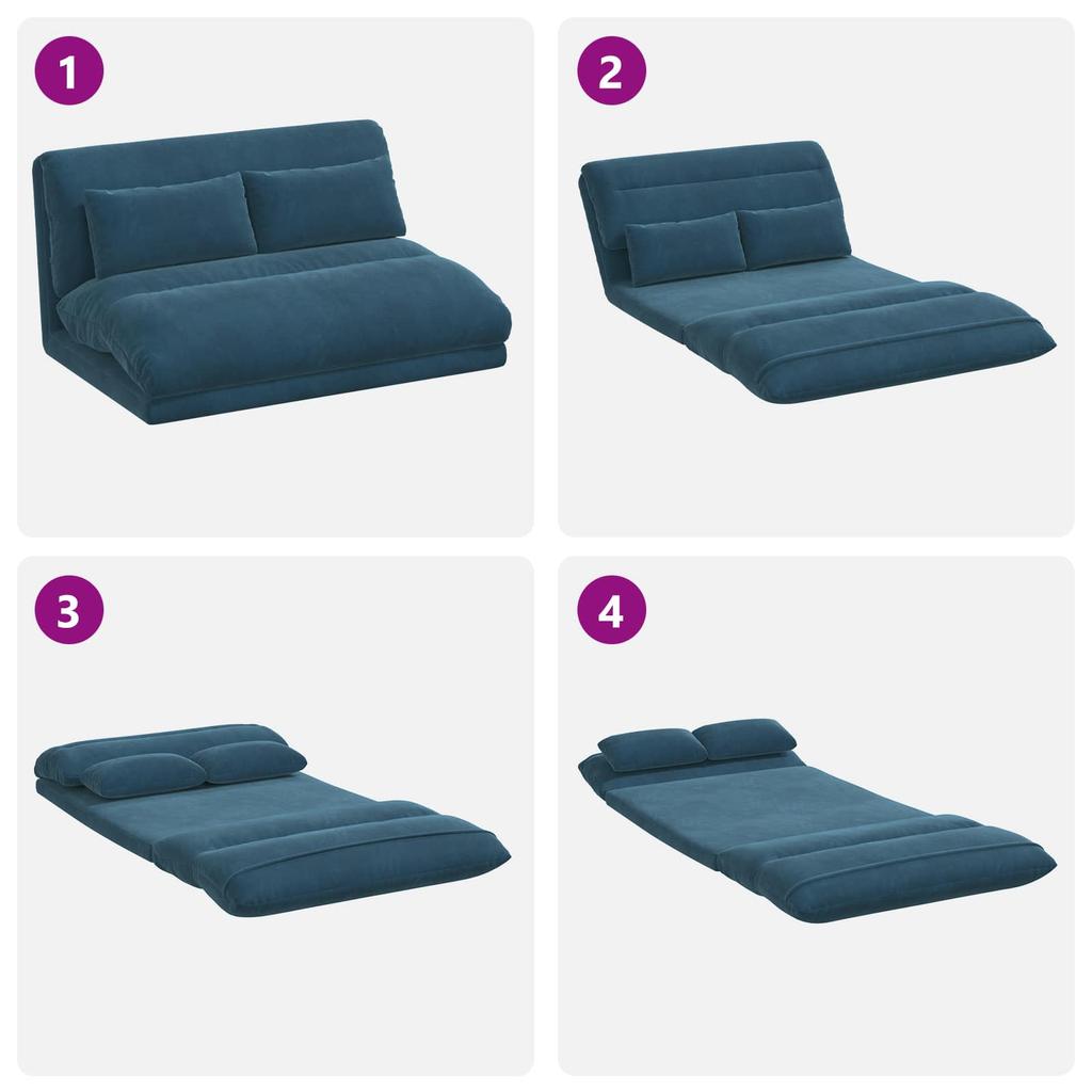 Adjustable Floor Footstool Blue Velvet