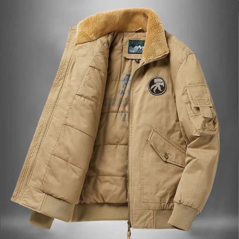 

WTEMPO Осень-зима Мужская хлопковая куртка с подкладкой больших размеров Стеганая куртка Зимняя летная куртка Ветрозащитное сохраняющее тепло пальто 5XL хаки