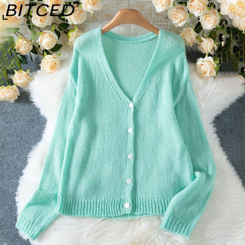

BITCED Autumn/Winter Women s Collection: Deep V-Neck Solid-Colour Button-Front Cardigan Knitwear Jacket XL светло-синий