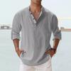 T-shirt da Uomo in Lino a Collo Alto a Maniche Lunghe Felpa Larga Tinta Unita Camicia da Uomo a Maniche Lunghe in Cotone Lino
