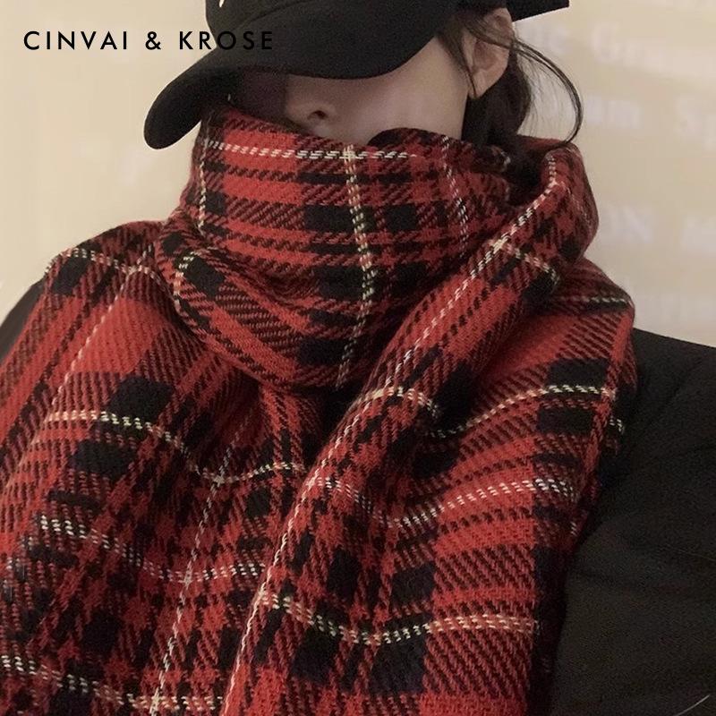[New Year's Gift] Official website small c & k flagship store scarf women's winter red plaid scarf thickened shawl