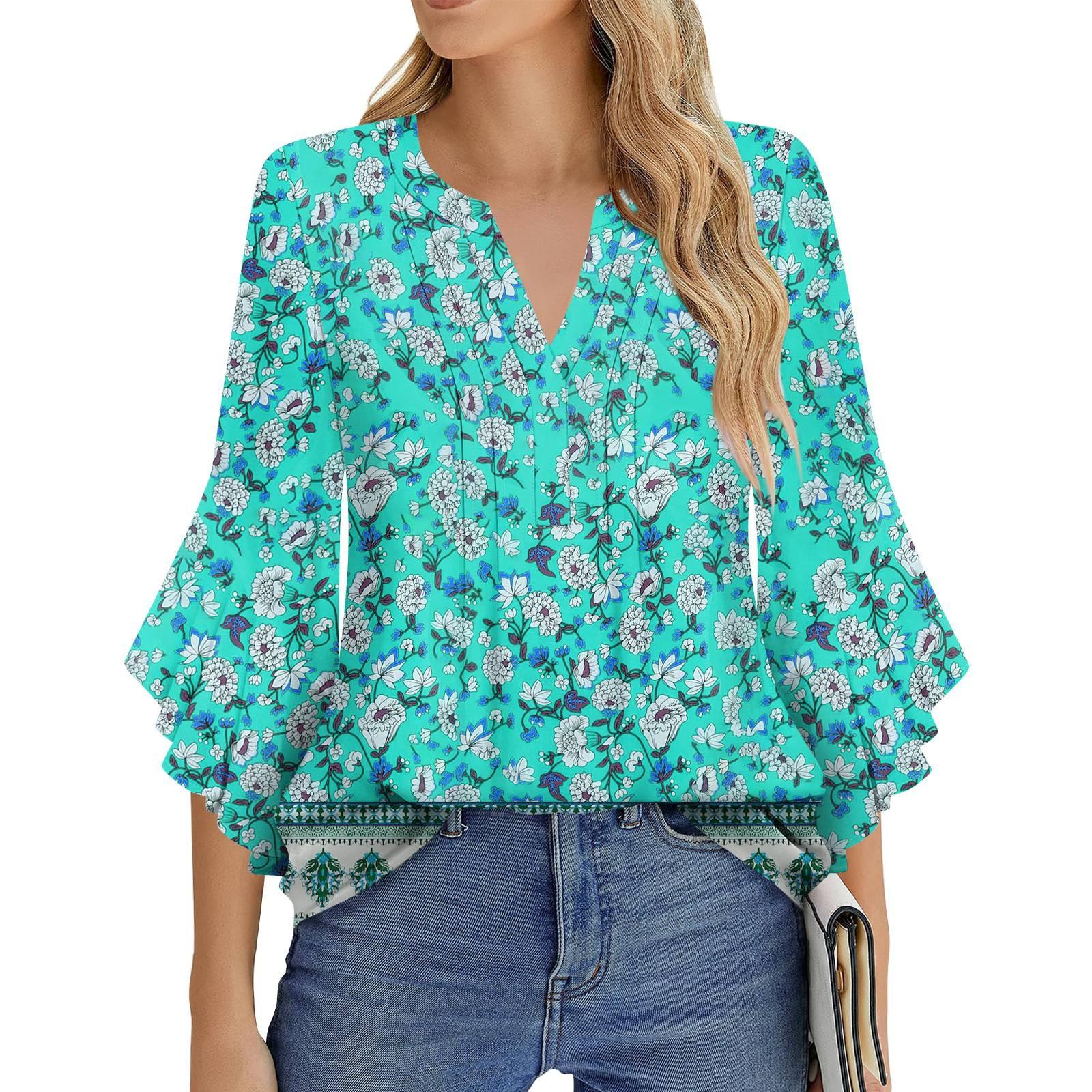 

Женская Мода Повседневная Плиссированная Футболка с V-образным Вырезом Однотонная Рукав Три Четверти Элегантный Топ M зелёный