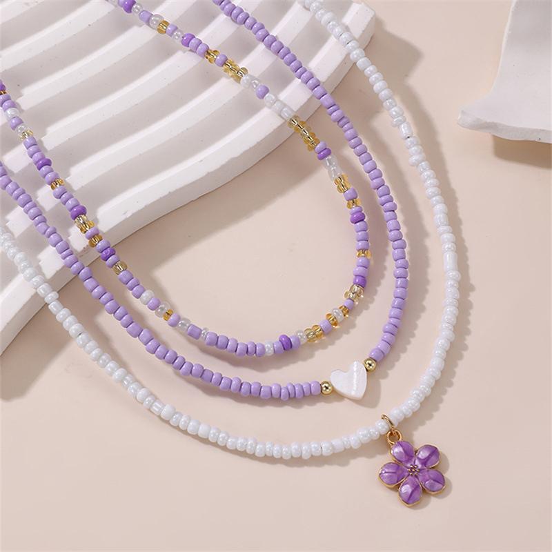 Bohemian Multilayer Rice Bead Chain Clavicle Necklace Vintage Acrylic Turtle Starfish Shell Pendant Choker Women'S Beach Jewelry