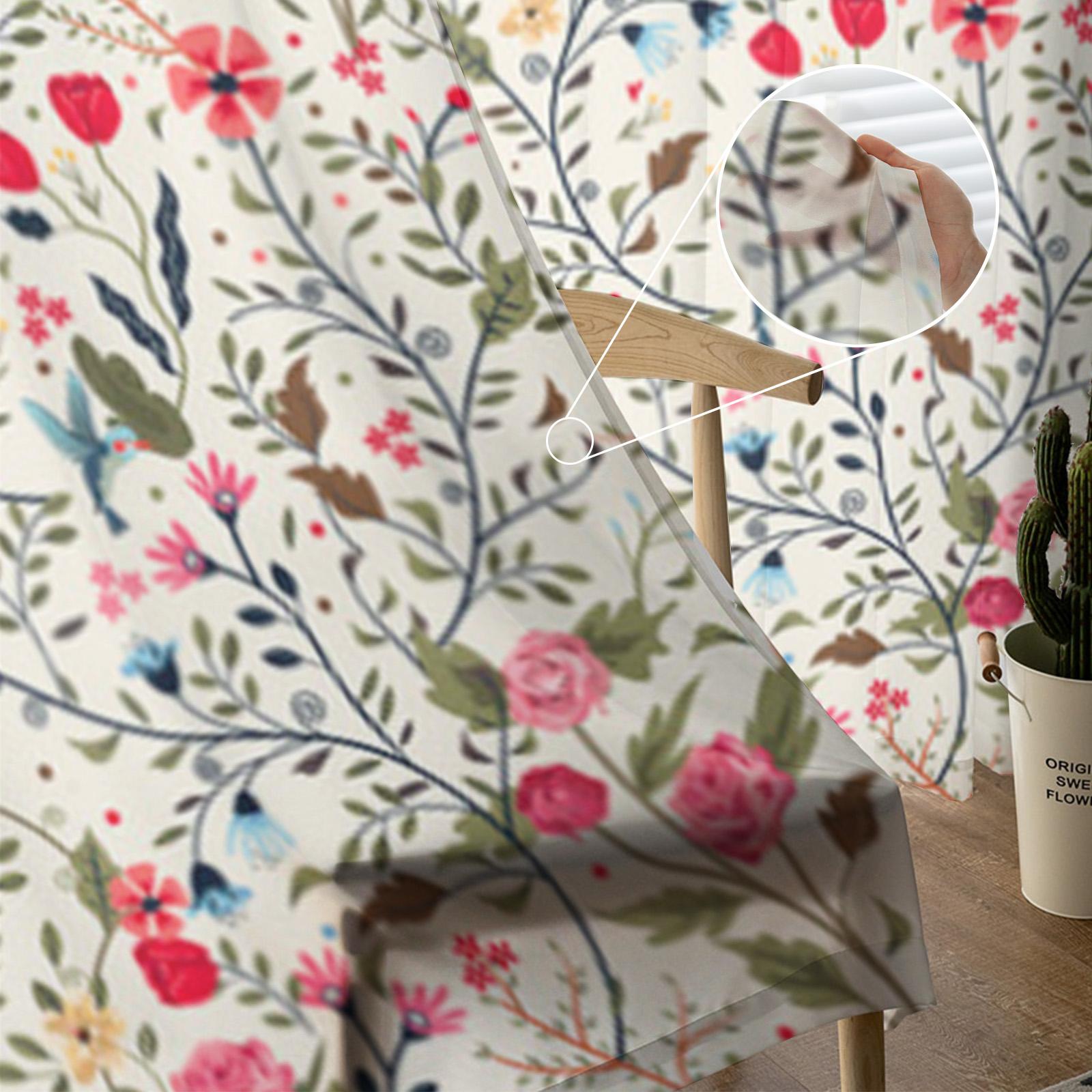 Прозрачные шторы с цветочными травами и растениями для гостиной — фото 3