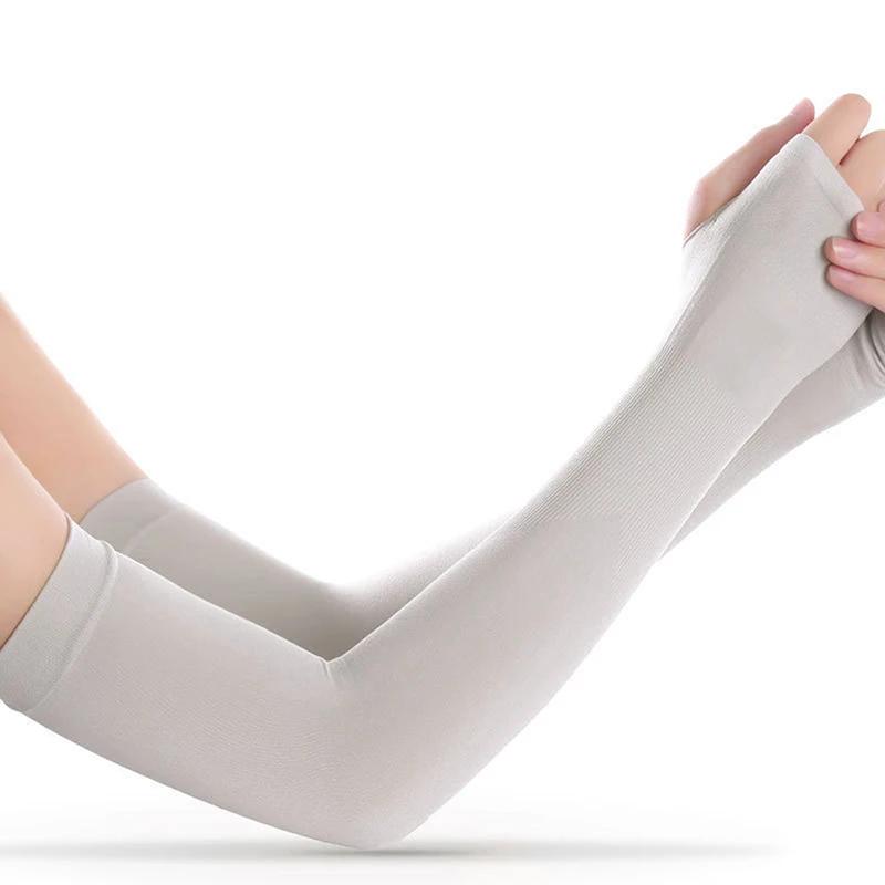 

1 пара летних рукавов с пальцами, прохладные, для ношения, с высокой эластичностью, на локтях, для верховой езды, рыбалки, на заказ, рукава из ледяного шелка серый