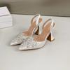 Spring And Summer Women's High Heel Wedding Shoes Pointed Rhinestone Wine Glass Heel Sandals With Empty Back Shoes