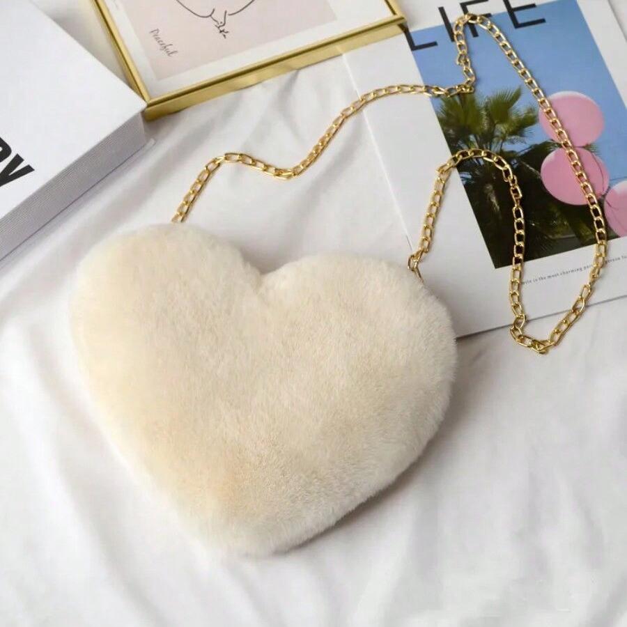 Fur Chain Plush Bag Cross-body Bag Peach Heart Heart Bag Valentine's Day Birthday Gift Bestie Handbag Purses and Handbags