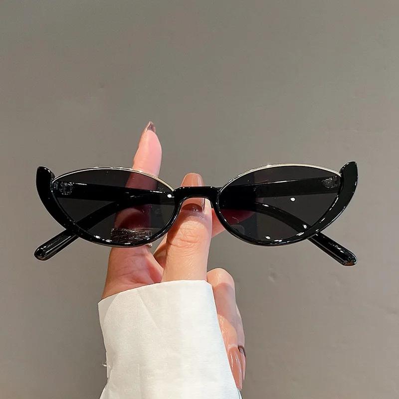 Retro Small Half Frame Sunglasses Women Cat Eye Trendy Vintage Modern Eyewear Fashion Luxury Brand Designer Sun Glasses