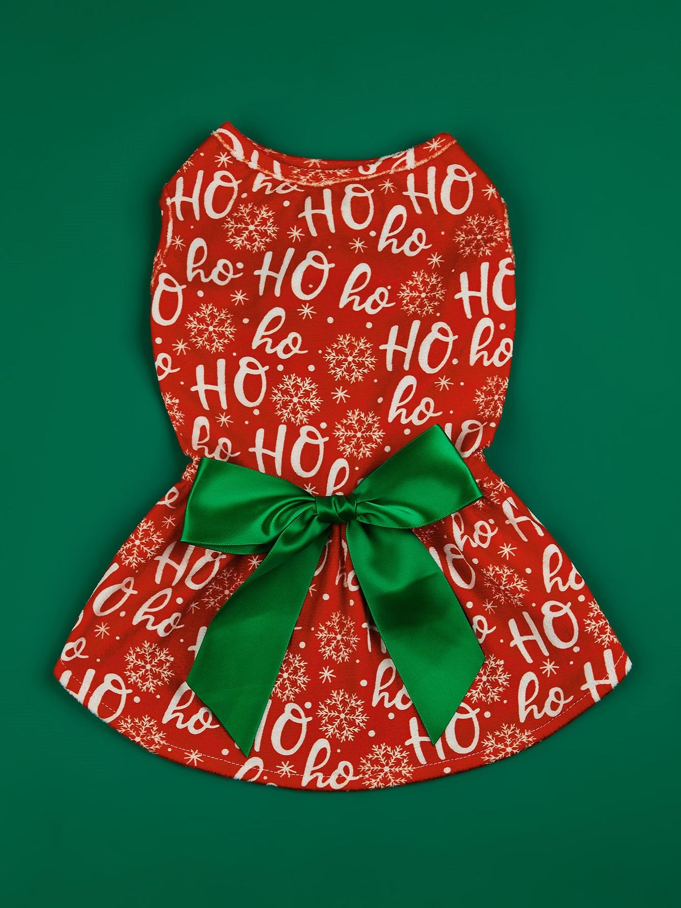 

Dog Christmas Dresses HO Puppy Clothes with Snow Printed Beautiful and Comfort Costume with Bowknot Christmas Dog Xmas Party XS（old） красный