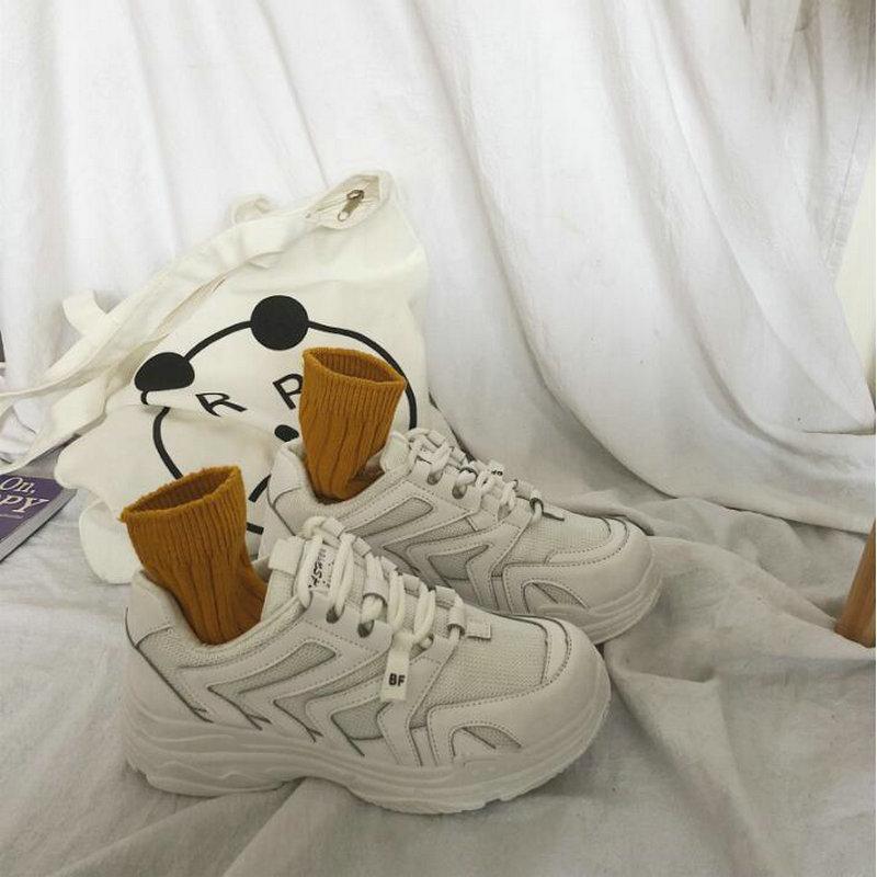 

LPlatform Casual Sneakers Women Flats thick Sole Shoes Mesh Trainers Casual Flats shoes tyh78 35 бежевый