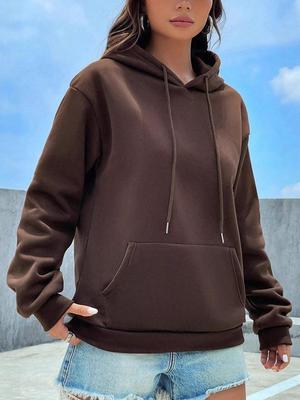 Women's Autumn & Winter Solid Color Casual Loose Pullover Hooded Sweatshirt
