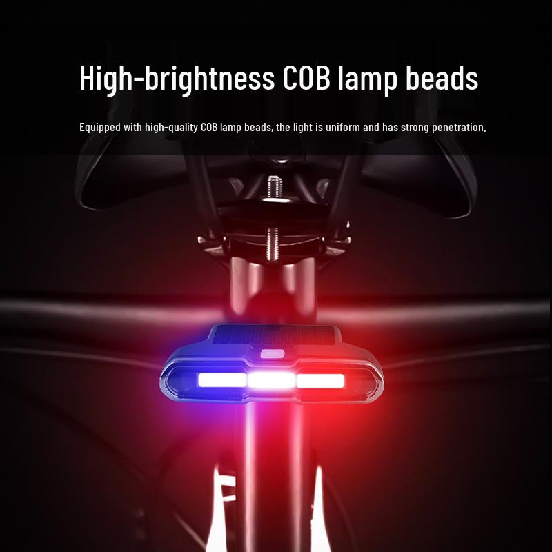 Tricolor USB & Solar Charging Bicycle Taillight: High-Brightness COB Flash for Night Riding Safety