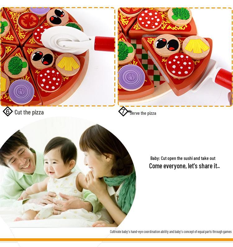 Wooden Play Kitchen Set: Simulated Vegetables, Shiitake Mushrooms, and Pizza Cutting Toy