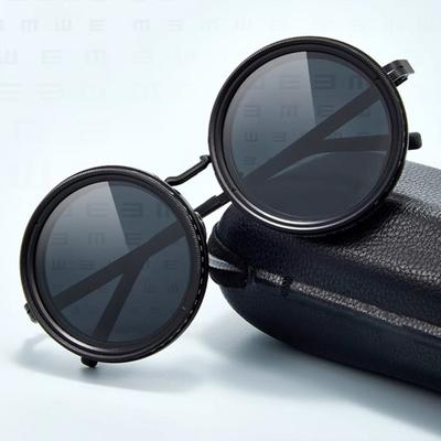 Round Polarized Glasses with ND Filter Lenses 45666 Gears Adjustable Tint Sunglasses