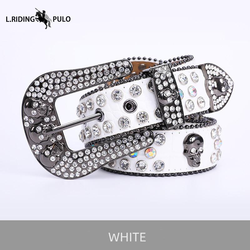 Cinto Caveira Moda Masculino Feminino Cinto Strass Punk Hip Hop Cinto de Couro Calças Jeans Vestido Fivela de Cinto Brilhante