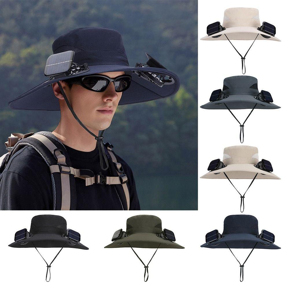 Casual Anti UV Solar Fan Hat Solar Charging Wide Brim Sun Visor Cap with 2 Fan Breathable Fishing Hat Summer