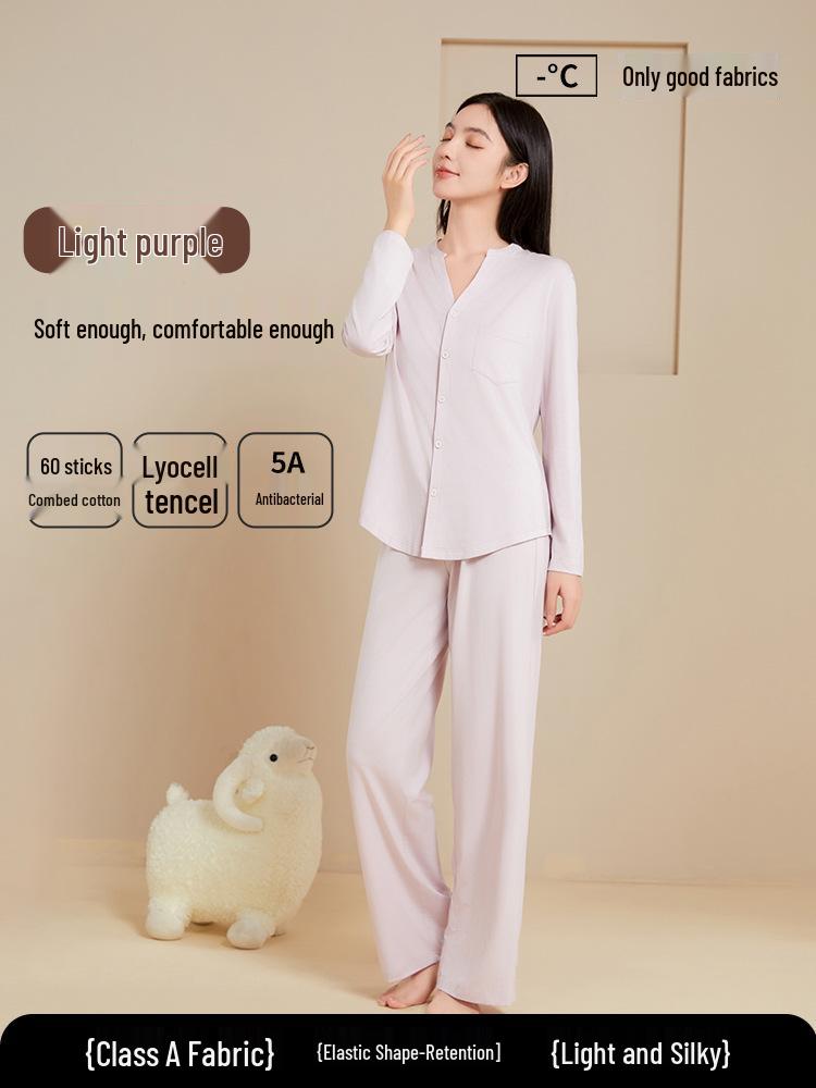 

Женский пижамный комплект из хлопка Синьцзян класса А с антибактериальным эффектом и длинными рукавами из тенселя XL (recommended weight 130-145 jin)