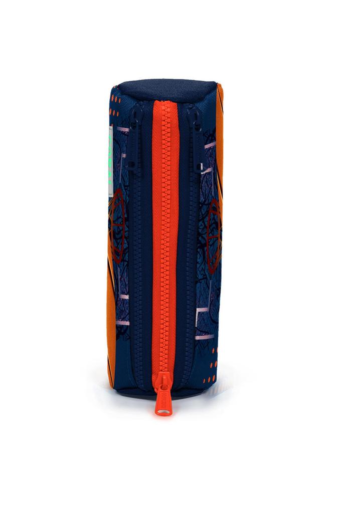 coral high Federmäppchen mit drei Fächern für Kinder, orange/marineblau, mit Basketball-Muster, 22066