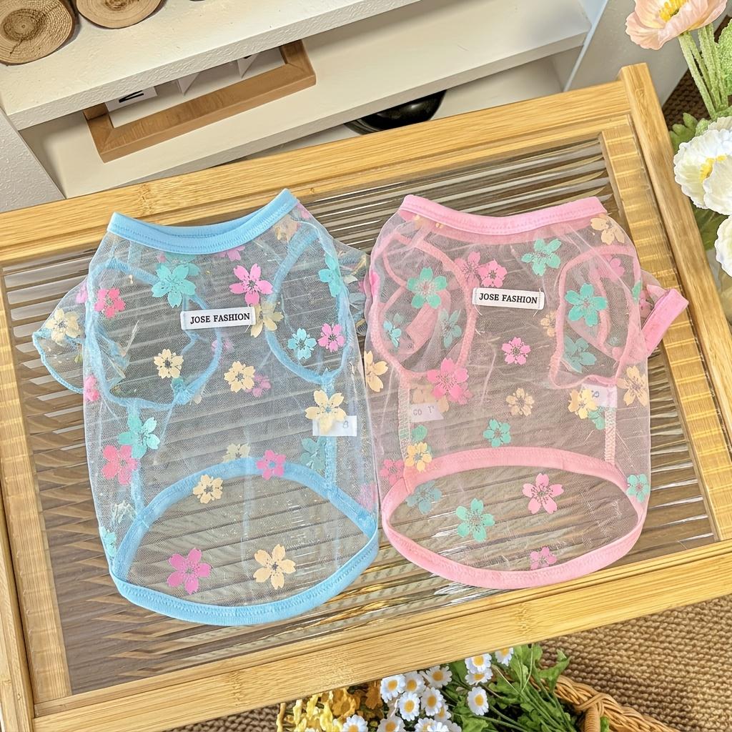 Summer Floral Mesh Dog Cat Shirt Breathable Sheer Pet Vest for Small Dogs Cats Cute Flower Print Puppy Kitten T-Shirt
