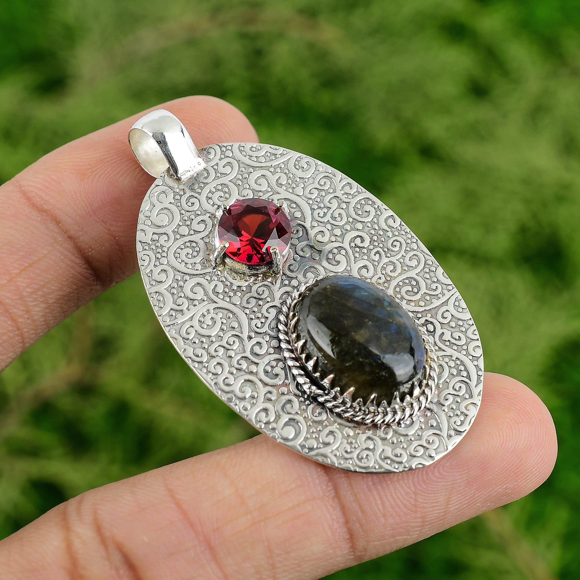 

Daughters Day Deal Sterling Silver Labradorite Stone Rubellite Sister Pendant