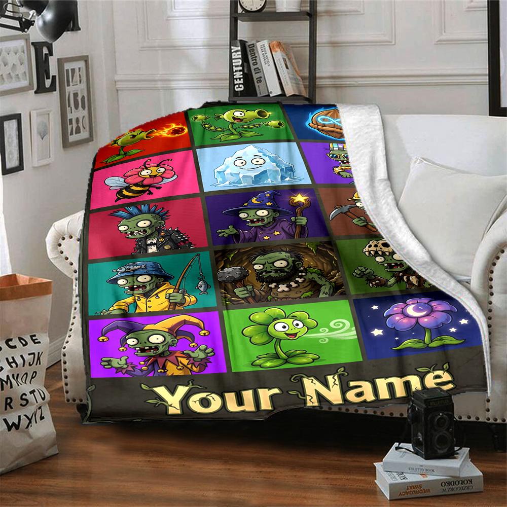 Plants vs. Pătură cu text personalizabil cu zombi Pătură multifuncțională personalizabilă Moale Caldă Confortabilă Potrivită pentru Lenjerie de pat Pat Picnicuri Malul mării Pentru Toate Ocaziile