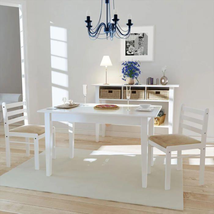 VidaXL 2x Hévéa Solide Chaise de Salle à Manger Blanc Velours Meuble Mobilier Cuisine 242030
