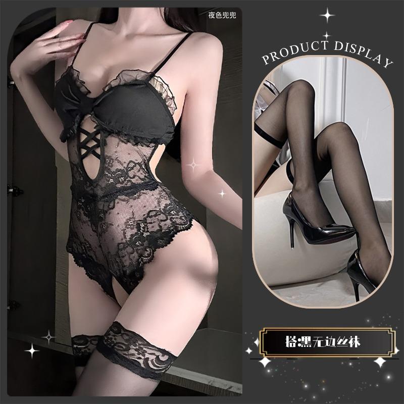 Sexy Lingerie Sexy Suspender Lace Seduction Nightdress Hot Open Onesie Women's Pajamas Perspective Uniform