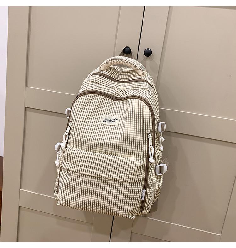 

New ins Japanese plaid fashion simple Harajuku versatile schoolbag junior high school student backpack men