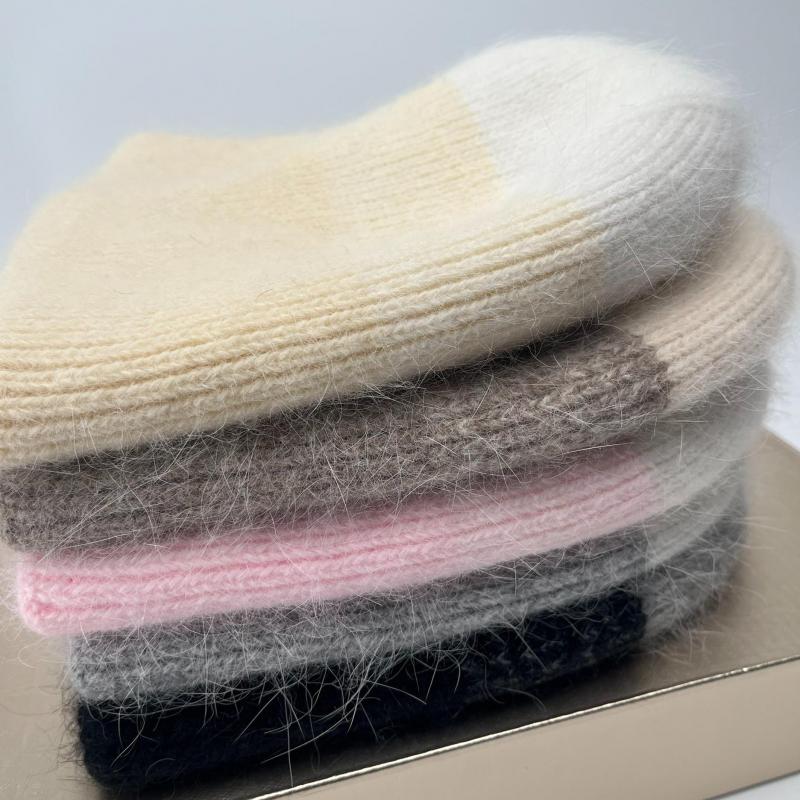 Women'S Winter Beanie Rabbit Fur Double Layer Ear Protection, Knitted Color Matching All Match Warmth Cozy & Fashion