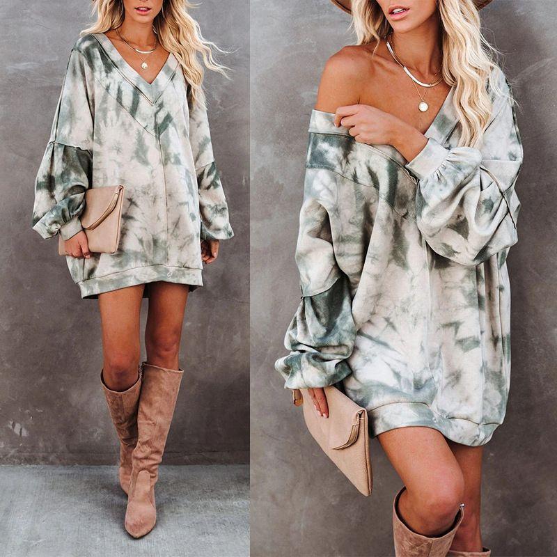 

Amazon Tie-Dye Print Long Sleeve V Neck Casual Sweatshirt Army Green Tie-Dye S