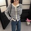 Women's Korean Style Wool Color Block Cardigan - Round Neck, Fair Isle Jacquard, Autumn/Winter Fashion.