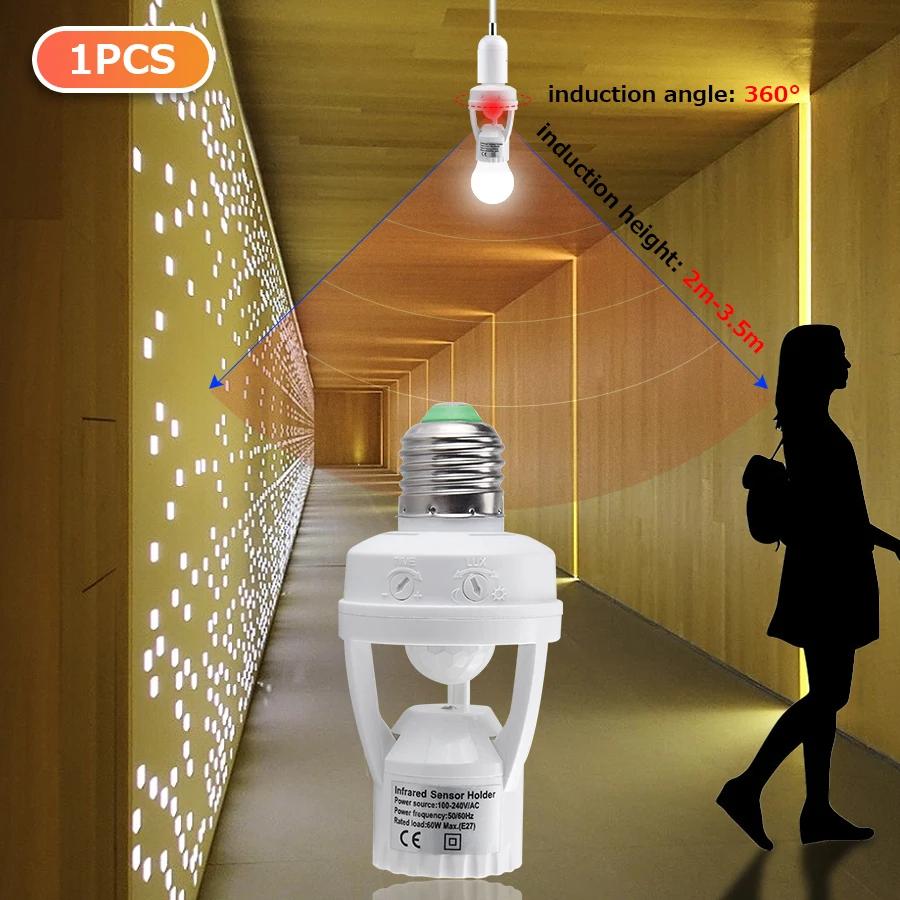 

E27 Конвертер с датчиком движения PIR 100-240 В Таймер Детектор движения Основание Патрон для лампы с управлением освещением Умный выключатель Патрон для лампы