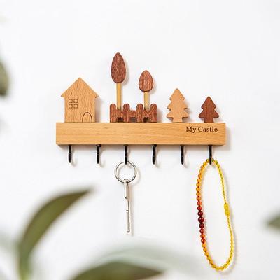 Charming Solid Wood Key Hook Rack - Punch-Free Wall Mount Storage For Keys, Coats & Towels - Perfect Home Decor Accessory