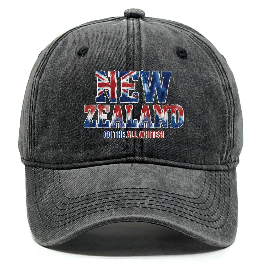 Baseball Cap With "NEW ZEALAND" "GO THE ALL WHITES" Flag Printed , Adjustable Snapback Baseball Cap Stylish Slouchy Solid Color Hip Hop Flat Cap