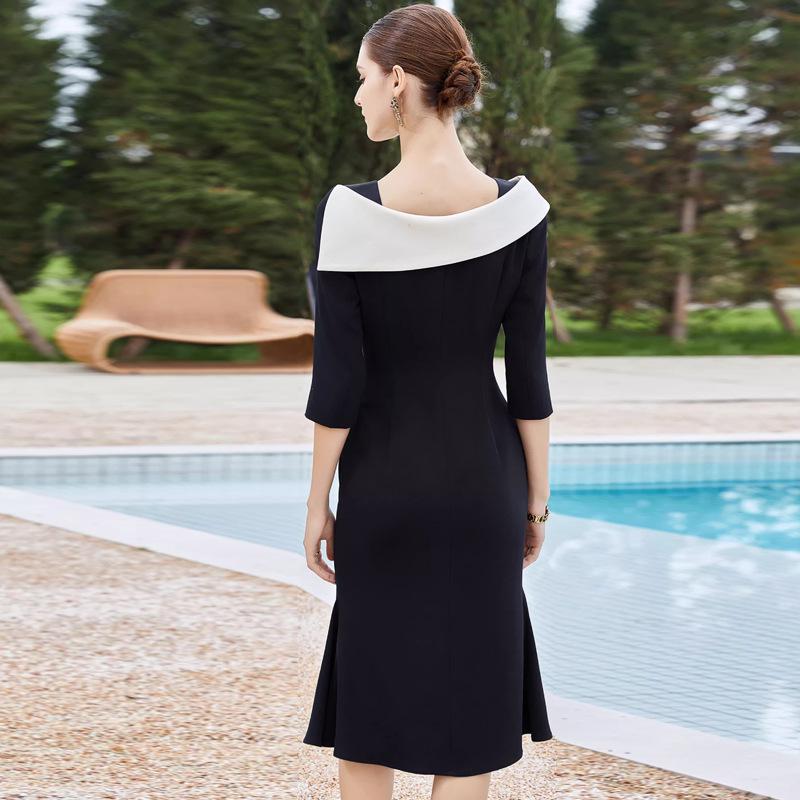 AD Women's Early Autumn Black Fishtail Dress - Hepburn Style One-Shoulder Bodycon