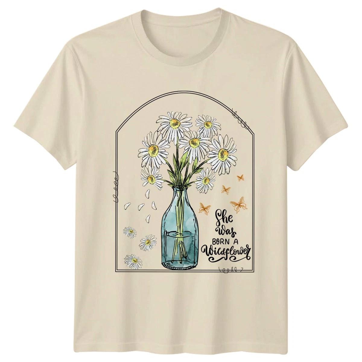 She Was Born A Wildflower Womens T-Shirt Wildflowers Floral Birthday XS