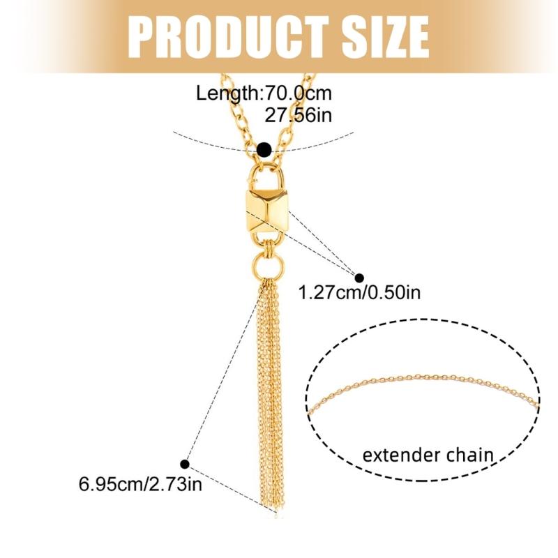 Delicate Tassels Detail Lock Charm Necklace Adding Movement and Graces Adjustable Fit Feminine Elegances Clavicle Chain