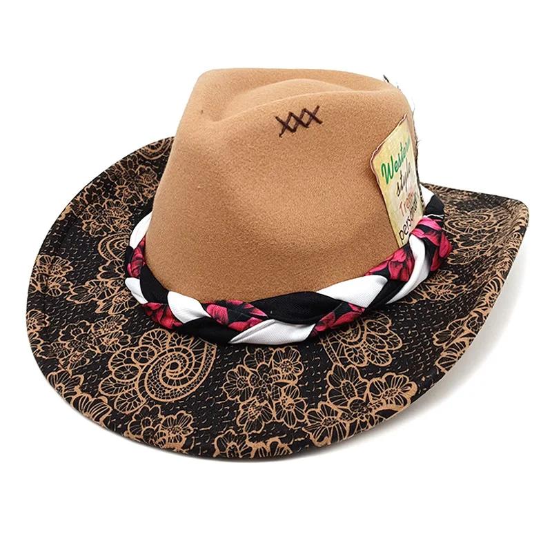 2025 Western Men's and Women's Autumn and Winter Ethnic Style Jazz Hat, Big-brimmed Top Hat, Woolen Peach Top, Cowboy Hat
