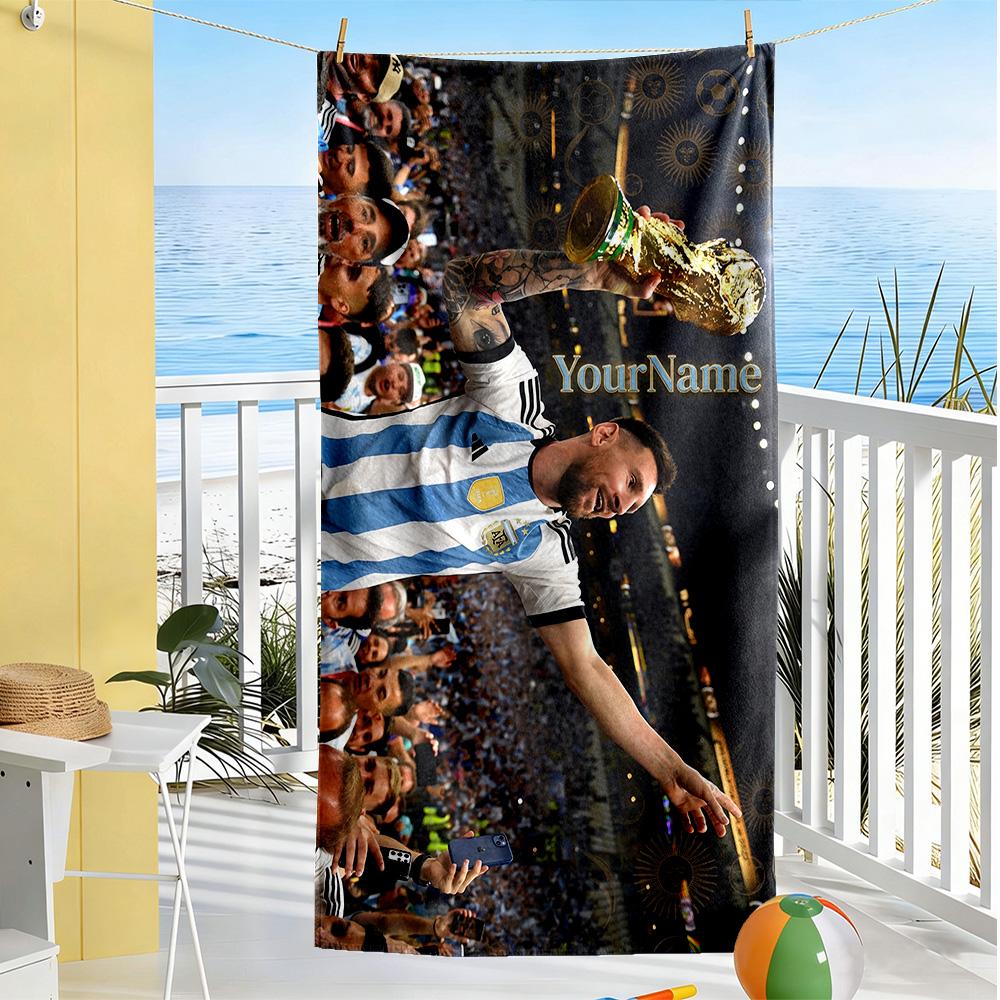 Messi Personalized Name Beach Towel Soft Durable Quick-Dry Suitable for Swimming Gym Camping Yoga Vacation